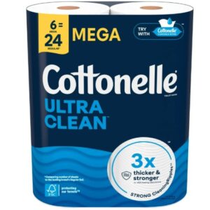 Cottonelle Ultra Clean Toilet Paper, Strong Toilet Tissue, 6 Mega Rolls